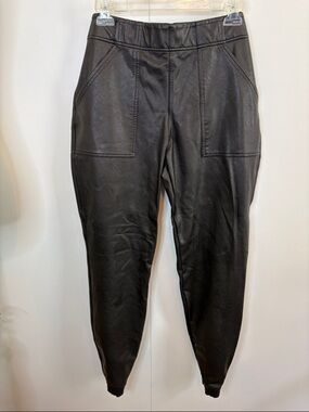 SPANX Black Faux Leather Waistband Jogger Pants